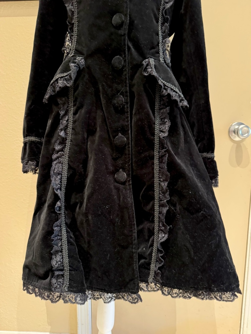 Spin Doctor Black Velvet Lace-Trimmed Goth Steampunk Victorian Coat - Picture 3 of 16